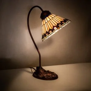 Peacock Desk Lamp - Stained Glass Lampshade - 18" Tall