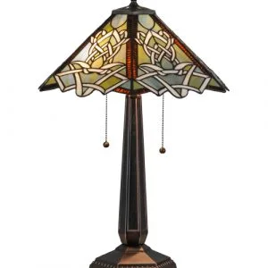 Table Lamp w Green Stained Glass Lampshade - 25" Tall