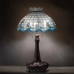 Blue Table Lamp - Stained Glass Lampshade - 32" Tall