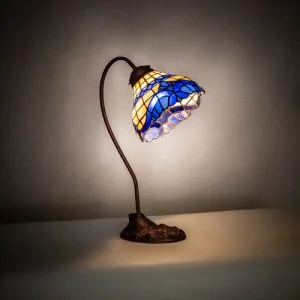 Blue Rose Desk Lamp - Stained Glass Lampshade - 18" Tall