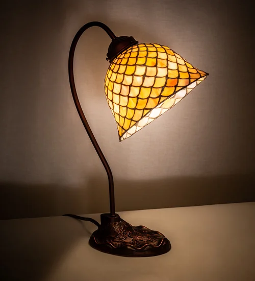 Fishscale Desk Lamp - Stained Glass Lampshade - 18" Tall