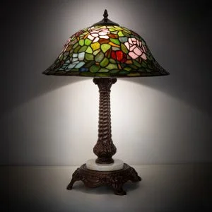 Pink Rose Table Lamp - Stained Glass Lampshade - 23" Tall