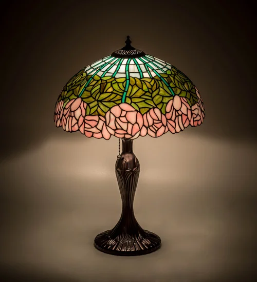 Cabbage Rose Stained Glass Table Lamp 31143